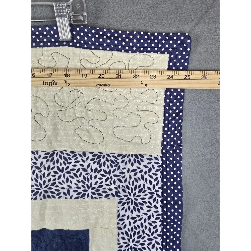 Handmade Quilt Navy Blue Patchwork Floral Script Farmhouse Decor 25x40